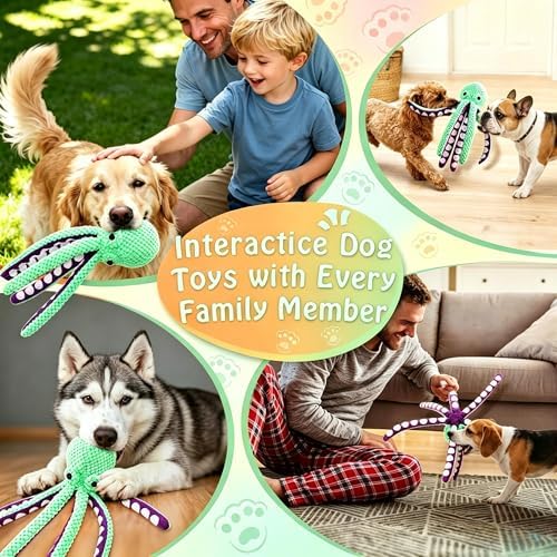 Octopus Squeaky Dog Toys- Soft Plush Interactive Chew Toy with Crinkle Tentacles，Plush Dog Toys with Soft Fabric for Small, Medium, and Dogs Daily Companionship,Boredom Relief & Training
