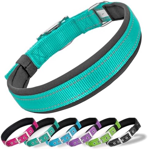 Reflective Dog Collar for Large Dogs Wide Padding 6 Holes Adjusta