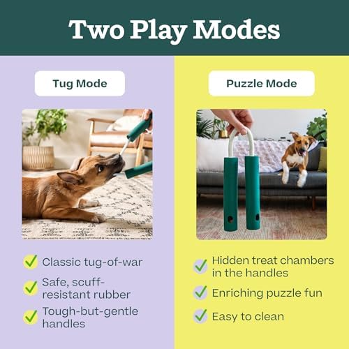 WOOF Nomchucks Dog Puzzle & Tug Dual Purpose Toy | 3 interactive zones, treat-dispensing design, natural rubber, durable rope, easy to clean, Woof Puzzle Treat compatible