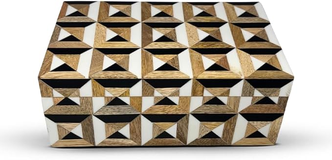 Perilla Home Home Decor Decorative Storage Wooden Box Small Era Organizer Tool Stash Card Craft Trinket Memory Keepsake Jewelry Box for Men and Women, Gifts For All, Brown, Black and Off White