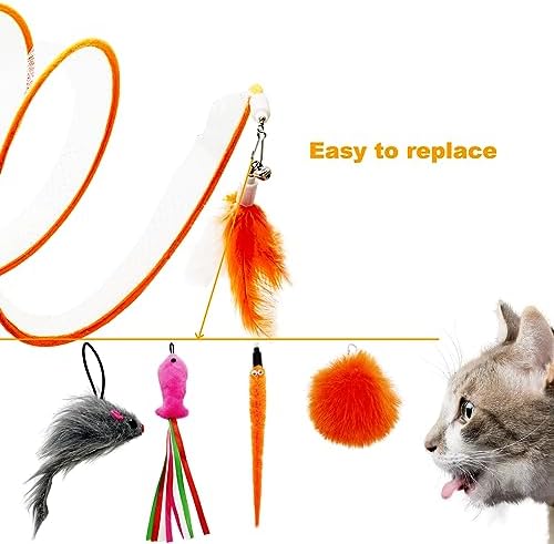 Self Play Cat Hunting Spiral Tunnel Toy, Folded Cat Spring Tunnel Toys for Indoor Cats (Orange)