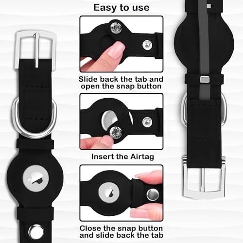 Leather Dog Collar with Airtag Holder - Apple Air Tag Dog Collars - Soft Tracking GPS Pet Collar for Small Medium Large Dogs Breed Puppy (Black, XL, 19"-24" Neck Fit)