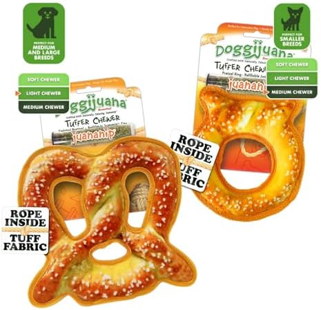 Doggijuana Twisted Pretzel & Pretzel Ring Dog Toy Bundle | 2 Pack, Squeaky