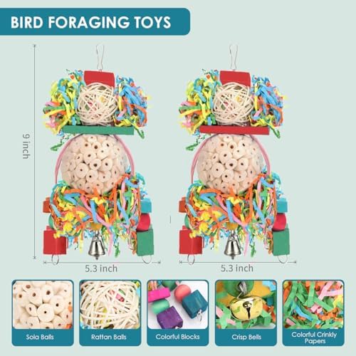 BBjinronjy Bird Toys,2PCS Hanging Natural Soft Sola Ball Beak Chew Shred Forage Toys for Parrots,Cockatiel,Conure,Love Birds,Parakeets,Budgie and Other Small Birds