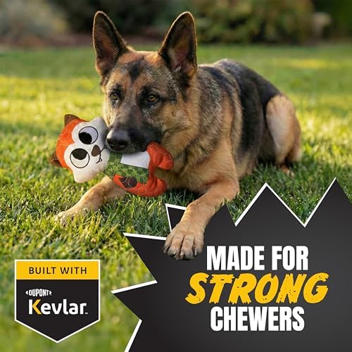 Bite Force -Durable & Strong Dog Toy Fox with Squeaker, Kevlar-Reinforced for Aggressive Chewers for Small Medium Large Dogs - Orange.