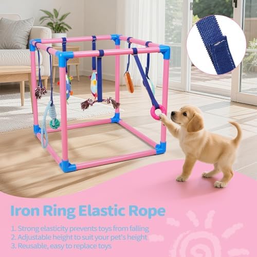 Liitrton Puppy Play Gym for Small Dogs with 8 Hanging Toys, Pink