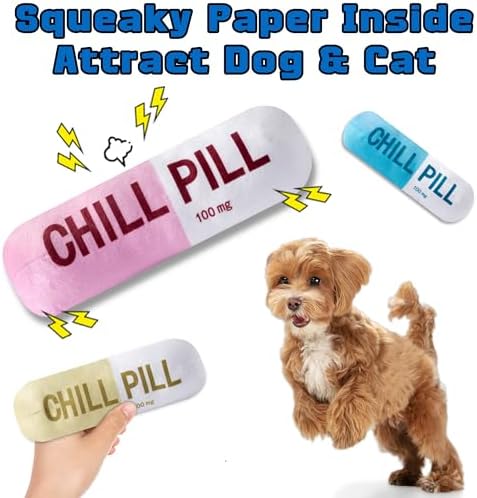 CUweipeng Funny Chill Pill Dog Plush Toy Cat Interactive Squeaky Pet Toy