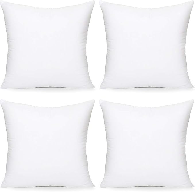 Acanva Throw Pillow Inserts, Euro Sham Form Stuffer with Premium Polyester Micro Fiber, Decorative for Bed, Couch and Sofa, White, 4 Count, (Pack of 1)