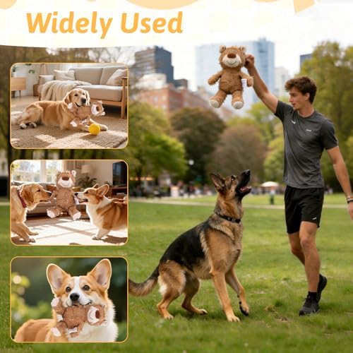 MAXBECK Dog Companion for Heavy Chewers- Indestructible Robust Bear Dog Toy, Resistant Squeaky Dog Toys for Heavy Chewers, Unbreakable Stuffed Plush Dog Toys for Aggressive Chewers (B-Oak)