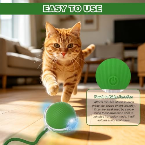 Automatic Interactive Rolling Cats Toys Ball for Indoor, Electric Automatic Rolling Pet Toy, 360° Smart Interactive Rolling Dog Ball Durable and Safe Material for Cat and Dog(Green)