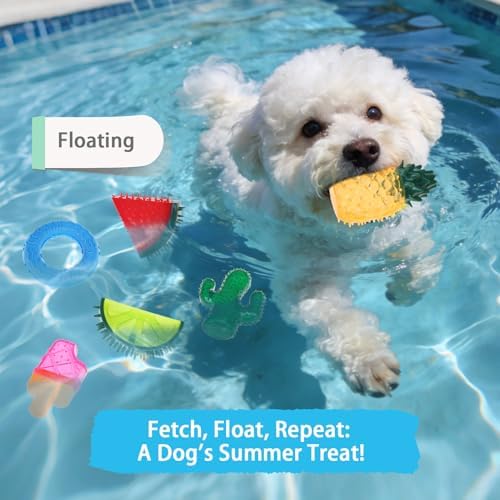 Cooling Chew Toys, 6 Pack Freezable Teething Toy Set for Puppies, Chew Toys Squeaky Fruits & Dessert Shapes Dog Toys, Frozen Dog Teethers for Small Medium Breeds,Summer Interactive Treat Tools