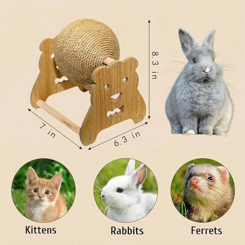 Rabbit Scratch Toy, Natural Sisal Scratching Ball for Cat Bunny Ferret Small Animals, Toys for Cat Kitten Bunny Boredom