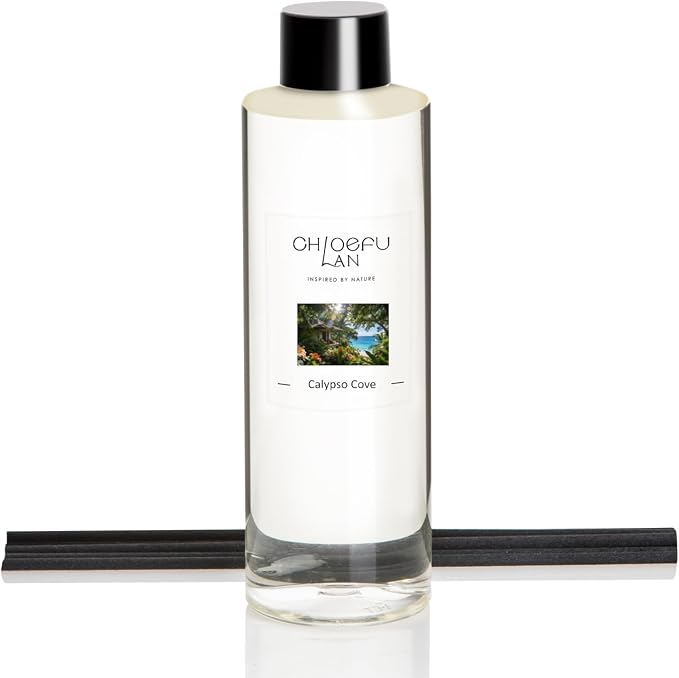 Calypso Cove Reéd Diffuser Refill 200ml/6.76 fl oz, Natural Essential Scented Oil, Best for Aromatherapy, SPA and Home, 0% Alcohol, Free Set of Sticks