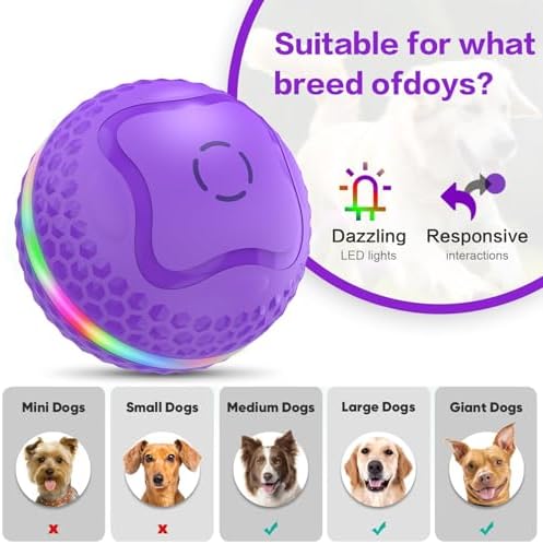 Interactive Dog Toys Ball, Automatic Rolling Toy, Lively pet Ball for Medium/Large Dogs to Relieve Boredom, Activated Automatic Motion Dog Balls Toy with LED Flash, USB Rechargeable