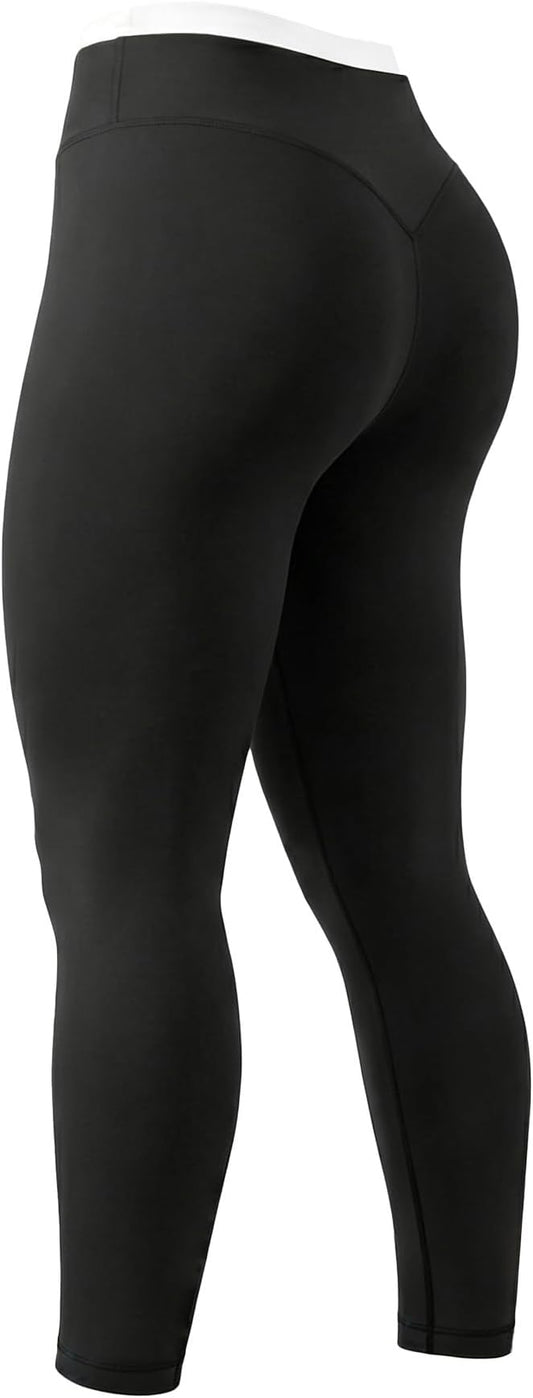 Aoxjox Women's High Waisted Workout Dual Core Leggings Color-Block Dual‑Layer Waist Buttery Soft Gym Yoga Pants 27"