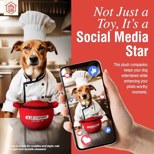 Le Chewset – Luxurious Parody Plush Dog Toy with Squeaker, Premium Fabric, Embroidered Details, Designer-Inspired Chew Toy, Fun Gift for Small Dogs & Dog Lovers