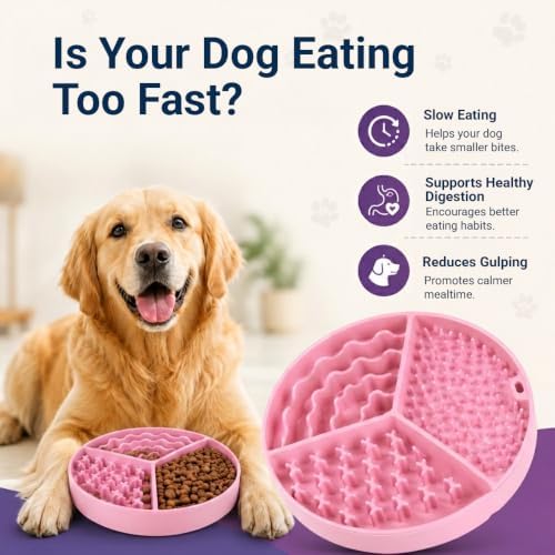 Large Size Cat & Dog Slow Feeder Puzzle Toy, Interactive Puzzle Feeder Bowl, Dog Lick Mat, Cat Food Puzzle, Pet Feeding Toy for Mental Stimulation, BPA Free Silicone, Dishwasher Safe (Pink)