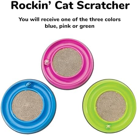 SPOT Rockin’ Cat Scratcher Toy – Interactive LED Light-Up Ball Cat Toy, Corrugated 5-Inch Cardboard Scratching Pad with Catnip Bag for Claw Care & Play, Non-Slip Rubber Base, 10-Inch, 1-Piece
