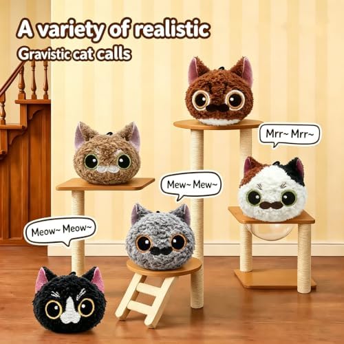 Interactive Cat Toy with Realistic Meow Sounds, Touch Activated Self Play Plush Kitten Toy, Durable Bite Resistant Cat Plush Ball, Cat Entertainment Toy for Indoor Cat （Tuxedo Cat）