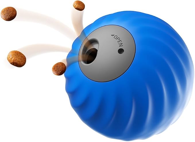 Interactive Pet Food Dispensing Ball, Electronic Treat Puzzle Toy for Cats and Small Dogs, 2.83 Inch Diameter, USB Type-C Charging (Blue)