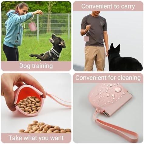 Silicone Dog Treat Pouch Portable Snack Pouch (Pink & Grey)
