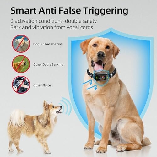 Dog Barking Collar, Barking Collar for Small Medium Large Dogs, Smart AI Dual Identification Anti-Barking Collar, Rechargeable Automatic Stop Dog Barking Collar with 3 Adjustable Shock Modes