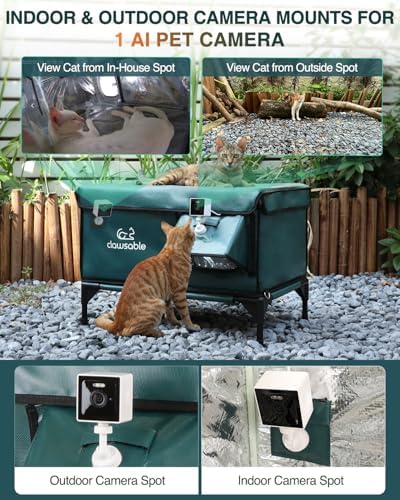 Indestructible Heated Cat House with Pet Camera for Outside Winter, 100% Waterproof, Escape Door, Insulated Outdoor Cat Shelter with Heater for Feral Barn Cat Kitty (Forest Green, 26"x16"x18")