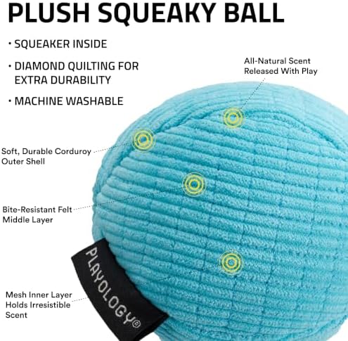 Playology Durable Plush Ball Toy- Crinkle Ball- Medium,Peanut Butter Scent