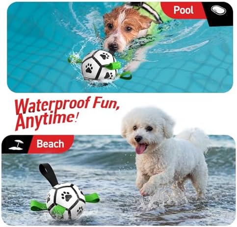 QDAN Small Dog Toys, Outdoor Soccer Ball with Straps, Puppy Birthday Gifts | Interactive Training Soccer Toys for Tug, Dog Water Toy, Durable Puppy Balls for 5-20 lbs Small Dogs, Puppy Birthday Gifts