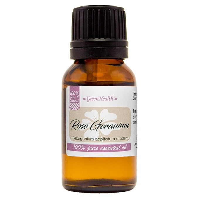 GreenHealth Rose Geranium Essential Oil 15 mL – Sweet Floral Aromatherapy Diffuser Oil, Undiluted Essential Oil for DIY Candles, Soap Making & Home Fragrance