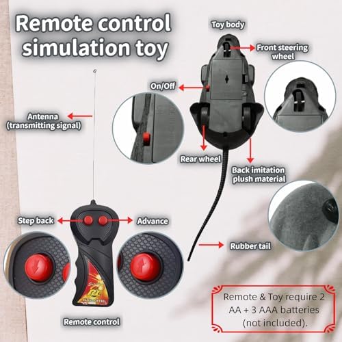 Remote Control Mouse Cat Toy, Realistic RC Interactive Pet Toy with Wireless Controller, Forward and Backward Movement, Gray Plush Electronic Mouse for Cats and Dogs, Funny Pet Teaser for Indoor Cats