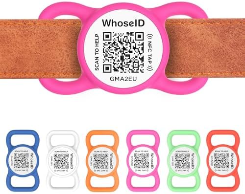 QR Code Dog Tag with NFC, Personalized Pet ID Tag, Silent Silicone Dog Tag, Modifiable Pet Online Profile, Multiple Emergency Contact, Scan QR Code Send GPS Location Email (Regular, Rose)