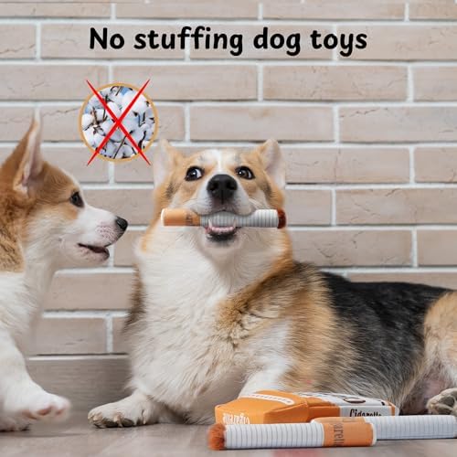 Nocciola 3 Packs Squeaky Puff Stick Toys with a Box, Funny Interactive Plush Dog Toys, Pitbull Husky Frenchie Pug Stuffed Puppy Toys for Small to Medium Breed, Dog Accessories Boy Gift