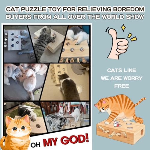 Whack a Mole Cat Toy with Pop Up Mice - Interactive Puzzle Game & Scratch Board for Indoor Cats, Mental Enrichment and Exercise, Fun Cat Puzzle Box Toy