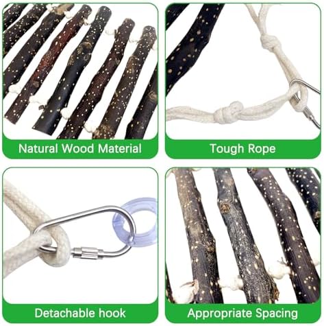 BNOSDM Reptile Bridge Wooden Ladder Climbing Accessories Hanging Swing