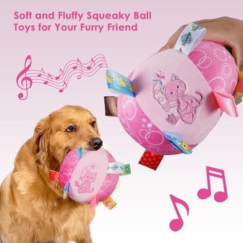Letalong Dog Squeaky Plush Toy with Straps, 6-Inch Soft Stuffed Ball with Cotton Material and Bell Built-in, Pet Interactive Fetch Toy for Small to Large Dog
