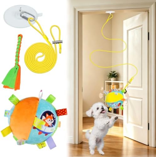 ASOCEA Hanging Dog Toy with Suction Cup, Colorful Squeaky Play Ball