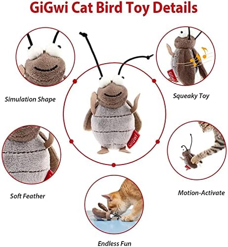 Gigwi Interactive Cricket Cat Toy, Automatic Cricket Squeaky Cat Toys, Play and Squeak Electronic Cricket Toy for Cats Kitten Indoor