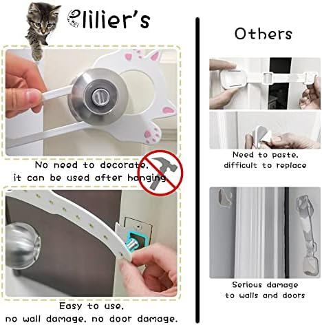 Elilier Cat Door Latch Holder, 8 Adjustable Sizes Flexible Cat Door Stopper | Keep Door Open 1.5" to 8", Let's Cats in and Keeps Dogs Out of Litter & Food, No Tool Required & No Wall Damage