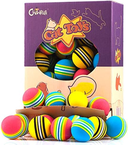 CHIWAVA 45PCS 1.7'' Foam Cat Toy Ball Rainbow Color Kitten Quiet Play Balls