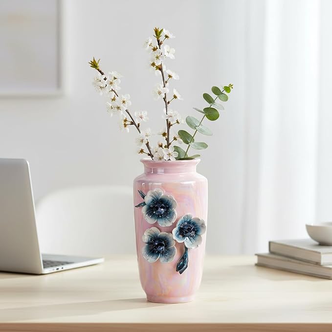 Pink Ceramic Vase 7 Inch - Cute Small Vase for Flowers, Aesthetic Room Decor for Teen Girls, Coquette & Pink Office Decor
