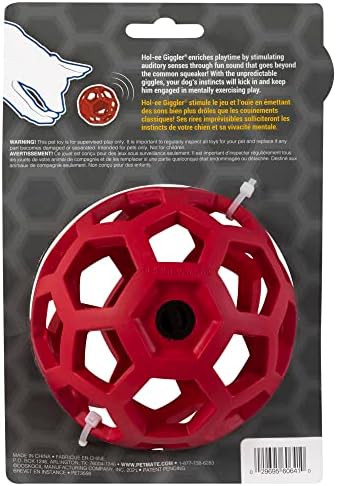 JW Pet HOL-ee Giggler Dog Toy Puzzle Ball, Natural Rubber, Medium (4.5 Inch Diameter), Red (Pack of 2)