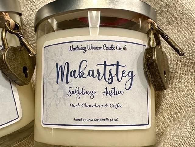 Wandering Woman Candle Company 8 oz Soy Wax Candle (Makarsteg, Austria: Dark Chocolate & Coffee)