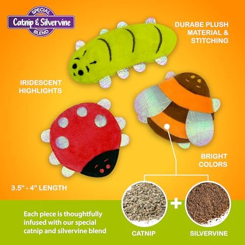 3-Pack Plush Catnip Cat Toys - Backyard Buggin' Series