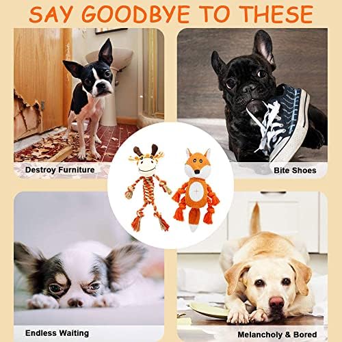 Giraffe Rope Dog Toy, Plush Fox Squeaky Dog Toy, 2 Pack