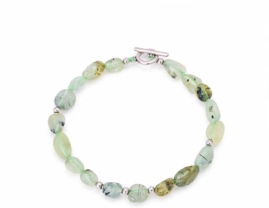 Sheplus Valentine's Day Gift - Natural Prehnite Gemstone Bracelet with Sterling Silver Clasp Healing Crystal Jewelry for Wife Girlfriend
