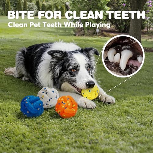 FOFOS Dog Balls for Aggressive Chewers, Durable Bouncy ETPU Dog Toys 4 Pack