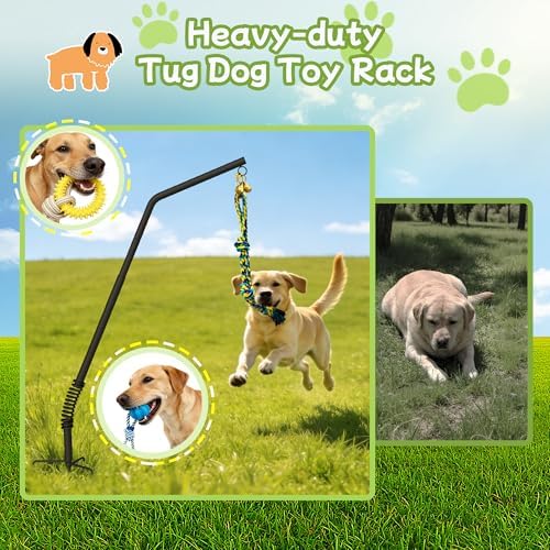 Tether Outdoor Dog Rope Toy with Adjustable Height Spring Pole, 3 Kinds Dog Tug of War Toys for Self Play and Interactive in Park, Yard, Lawn Rope, Suitable for Energetic Dog(69″)
