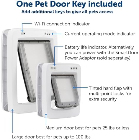 Bundle of PetSafe SmartDoor Connected Pet Door & Power Adaptor - Selective Entry and Exit for Dogs and Cats - App Enabled Pet Door, Smartphone Controlled, Custom Schedules, Multiple Pets - Large