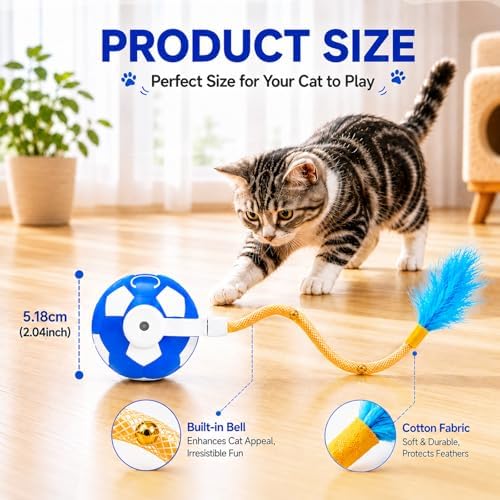 Cat Enrichment Toy, Chase Toy for Bored Indoor Adult Cats | cat feather toy|cat automatic toy|cat toys with bells|bouncy tails cat toysrechargeable cat toy